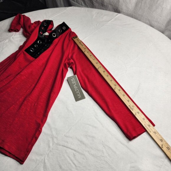 Multiples Womens Size M Petite  Red Long Sleeve v neck top blouse New -23 - Picture 7 of 10